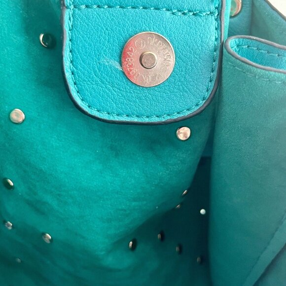 •SOLD•| Green Studded Embellishing Large Tote Fringe Contrast Lining - VG - Picture 7 of 9